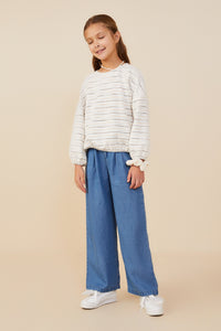 GY9140 Mustard Girls Sketch Striped Terry Knit Top Front 2