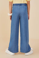 GY9146 Mid Denim Girls Pleated Detail Wide Leg Tencel Pants Back