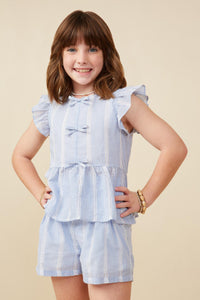 GY9151 Blue Girls Bow Detailed Crochet Lace Ruffle Tank Front