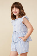 GY9151 Blue Girls Bow Detailed Crochet Lace Ruffle Tank Side