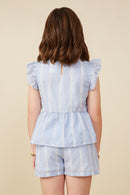 GY9151 Blue Girls Bow Detailed Crochet Lace Ruffle Tank Back