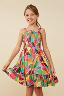 Tropical Print Smocked Sleeveless Dress