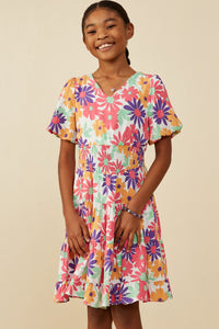 Daisy Floral V Neck Smocked Waist Dress