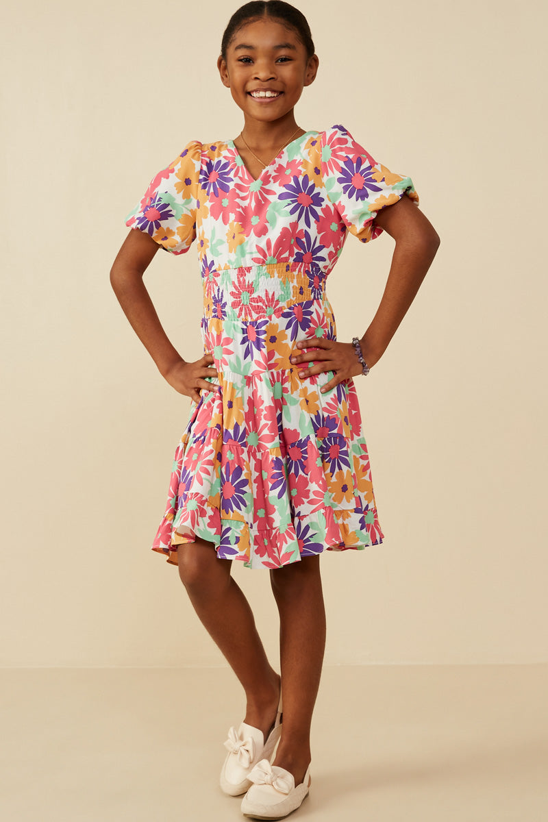Daisy Floral V Neck Smocked Waist Dress