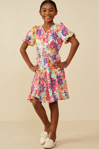 Daisy Floral V Neck Smocked Waist Dress