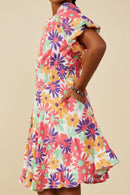 Daisy Floral V Neck Smocked Waist Dress