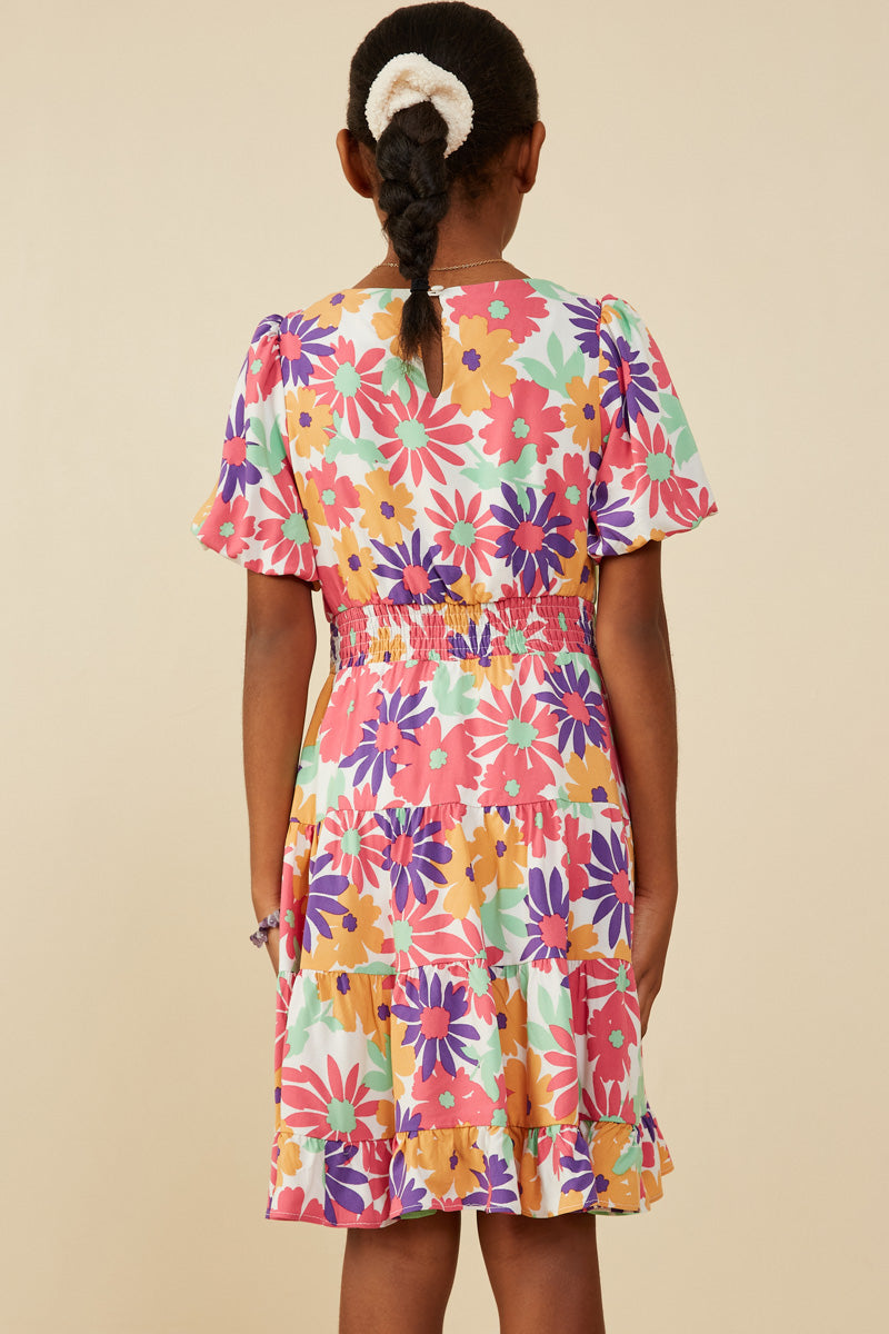Daisy Floral V Neck Smocked Waist Dress