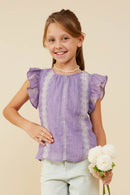 GY9178 Lavender Girls Eyelet Embroidered Ruffled Detail Tank Front