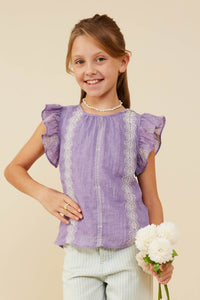 GY9178 Lavender Girls Eyelet Embroidered Ruffled Detail Tank Front