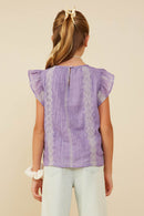 GY9178 Lavender Girls Eyelet Embroidered Ruffled Detail Tank Back