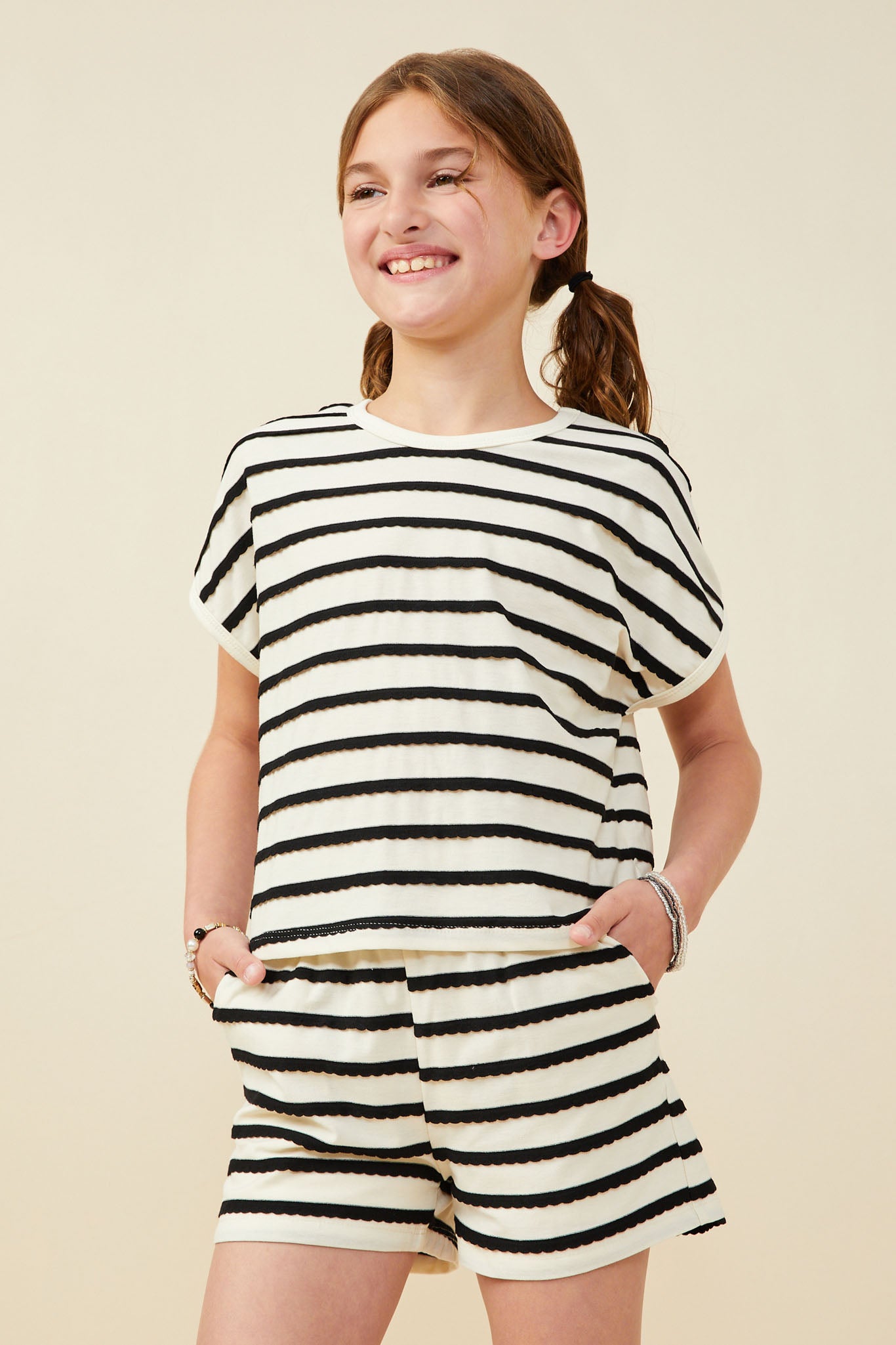 Ruffle Textured Stripe Knit Dolman Top