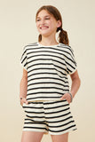 GY9179 Black Girls Ruffle Textured Stripe Knit Dolman Top Front