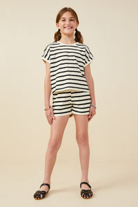 GY9179 Black Girls Ruffle Textured Stripe Knit Dolman Top Pose