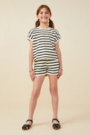 GY9179 Black Girls Ruffle Textured Stripe Knit Dolman Top Pose