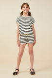 GY9179 Black Girls Ruffle Textured Stripe Knit Dolman Top Pose