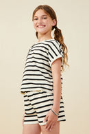 GY9179 Black Girls Ruffle Textured Stripe Knit Dolman Top Side