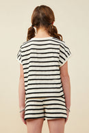 GY9179 Black Girls Ruffle Textured Stripe Knit Dolman Top Back