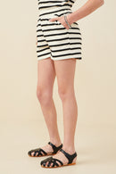 GY9181 Black Girls Elastic Waist Ruffle Textured Stripe Knit Shorts Side