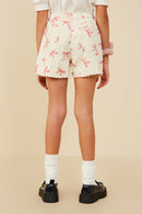 GY9184 Ivory Girls Bow Printed Distressed Denim Shorts Back
