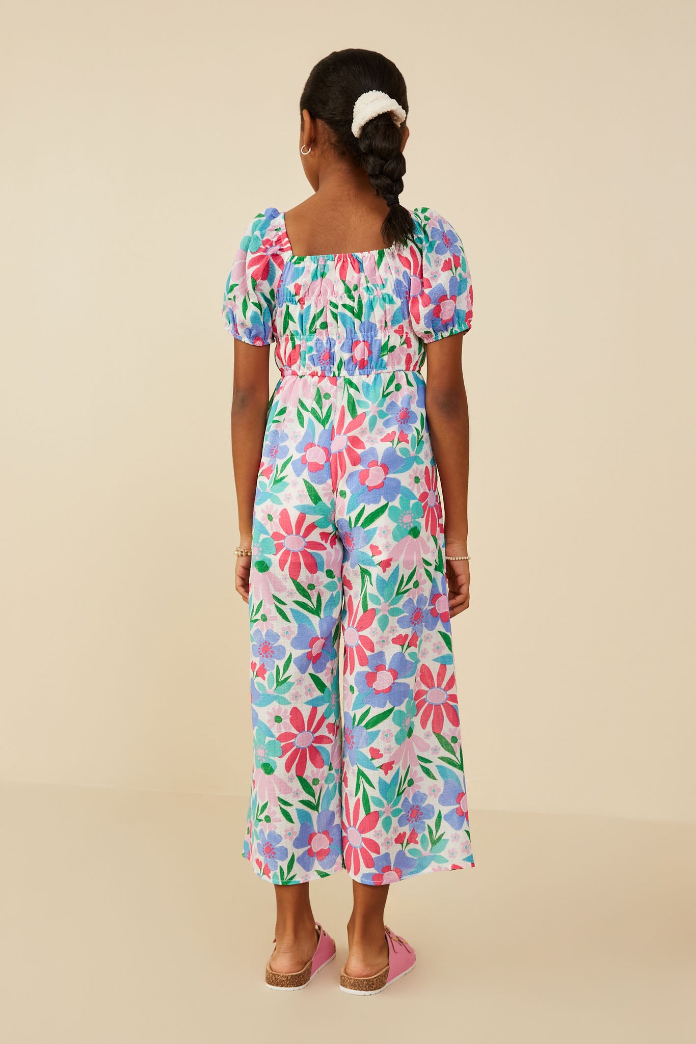 Girls Floral Puff Sleeve Jumpsuit