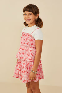 GY9194 Pink Girls Bow Print Seersucker Peplum Tank Side