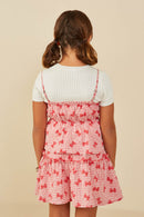 GY9194 Pink Girls Bow Print Seersucker Peplum Tank Back