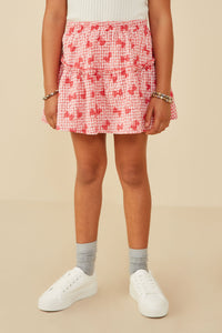 GY9195 Pink Girls Bow Print Seersucker Ruffled Skirt Front