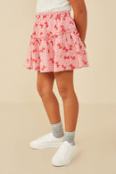 GY9195 Pink Girls Bow Print Seersucker Ruffled Skirt Side
