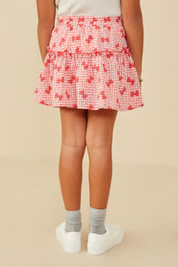 GY9195 Pink Girls Bow Print Seersucker Ruffled Skirt Back