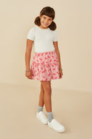 GY9195 Pink Girls Bow Print Seersucker Ruffled Skirt Pose