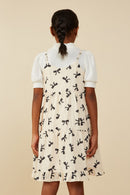 GY9196 Ivory Girls Bow Print Button Detail Tiered Tank Dress Back