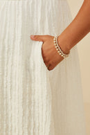 GY9215 Ivory Girls Textured Knit Puff Sleeve Dress Detail