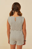 GY9218 Oatmeal Girls Brushed Striped Knit Sleeveless Romper Back