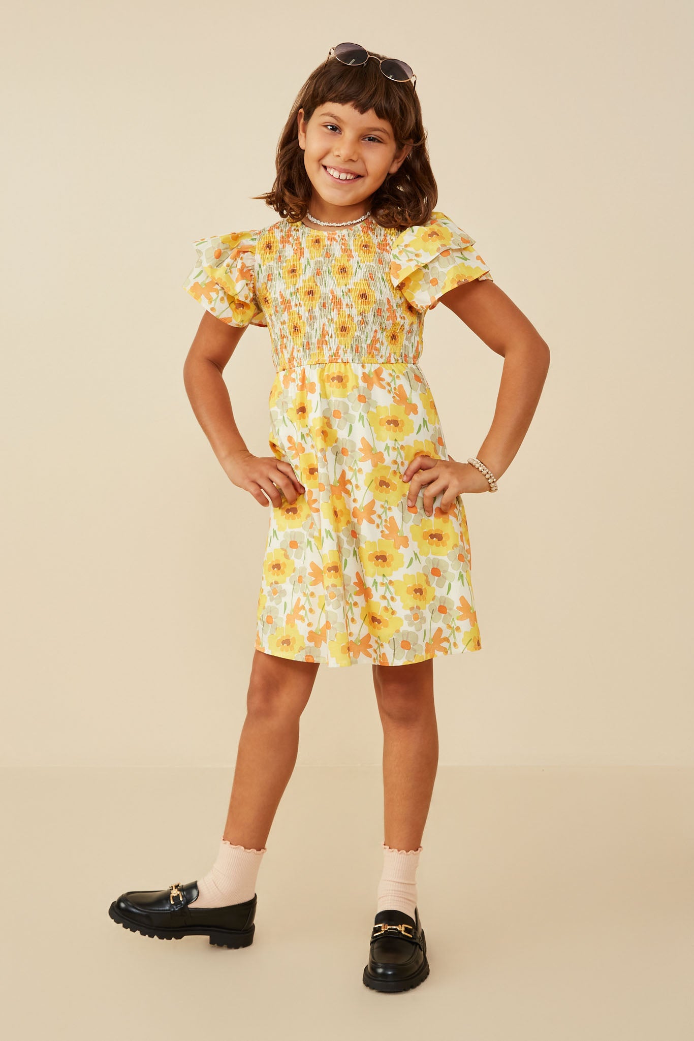 Ruffle Sleeve Smocked Floral Dress