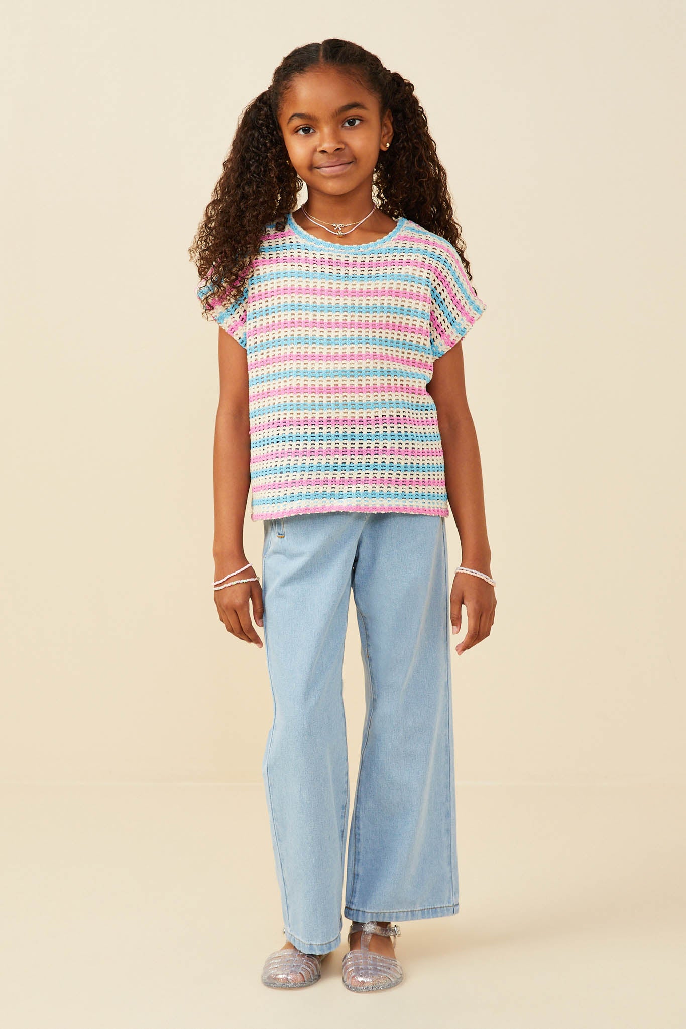 Open Knit Multi Stripe Boxy Dolman Top