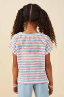 GY9221 Pink Girls Open Knit Multi Stripe Boxy Dolman Top Back