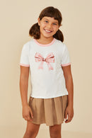 GY9232 Off White Girls Ribbon Printed Ringer T Shirt Front