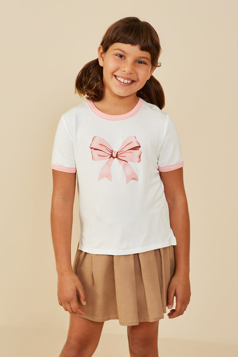 GY9232 Off White Girls Ribbon Printed Ringer T Shirt Front