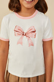 GY9232 Off White Girls Ribbon Printed Ringer T Shirt Detail