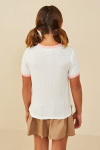 GY9232 Off White Girls Ribbon Printed Ringer T Shirt Back