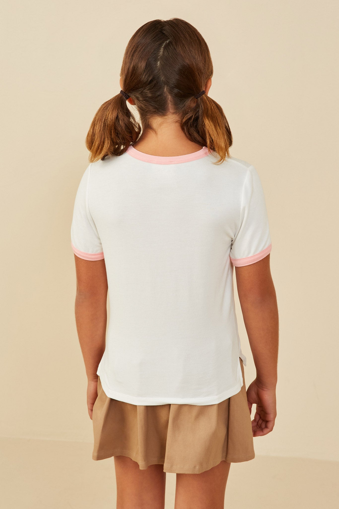 GY9232 Off White Girls Ribbon Printed Ringer T Shirt Back