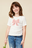 Pearl Detailed Bow Patch Knit T Shirt