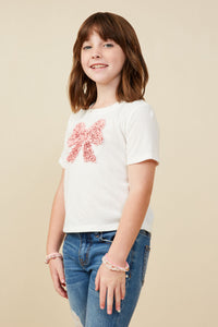 GY9235 Off White Girls Pearl Detailed Bow Patch Knit T Shirt Detail