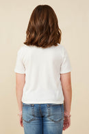 GY9235 Off White Girls Pearl Detailed Bow Patch Knit T Shirt Back