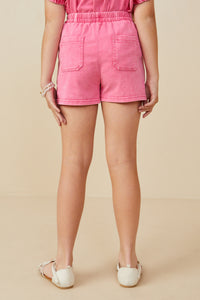 GY9254 Pink Girls Garment Washed Cargo Patch Pocket Knit Shorts Back