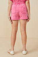 GY9254 Pink Girls Garment Washed Cargo Patch Pocket Knit Shorts Back