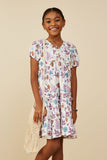 Forest Print Ruffle Detail Textured Gauze Dress