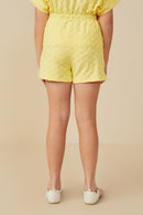 GY9260 Yellow Girls Textured Floral Knit Shorts Back