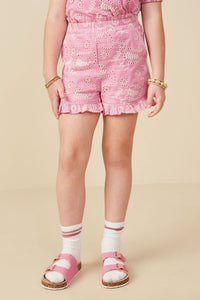GY9269 Pink Girls Botanical Embroidered Smocked Waist Short Front