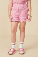 GY9269 Pink Girls Botanical Embroidered Smocked Waist Short Front